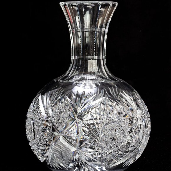Antique Hand-Cut Crystal Vase With Intricate Starburst & Geometric Patterns - Picture 1 of 9
